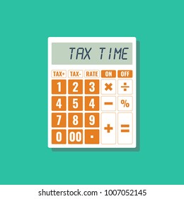 tax time in calculator lcd screen, flat vector illustration