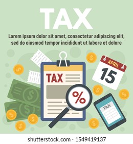 Tax time concept banner. Flat illustration of tax time vector concept banner for web design