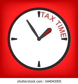 Tax Time concept on clock with sign. Vector EPS10