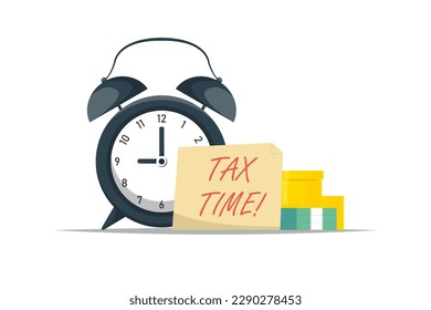 Tax time concept, Paper note with clock, money on isolated background, Digital marketing illustration.