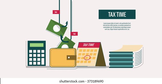 Tax time concept. website banner, template, poster, icons. flat thin line design elements. vector illustration