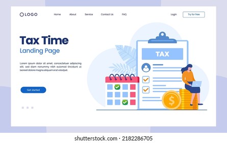 tax time, payment, financial, paperwork, accounting, calculate, budget, flat illustration landing page vector 