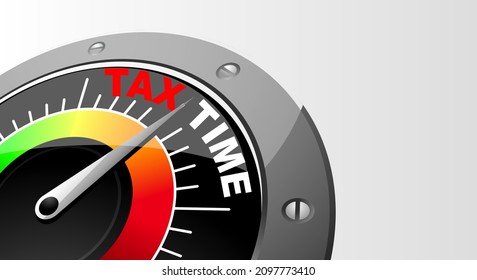 Tax time, speed indicator with arrow and scale from green to red, risk gauge. Copy space. Vector illustration