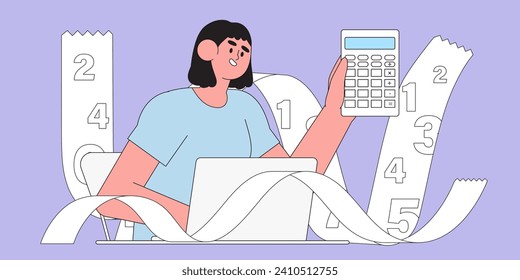 Tax time vecotr illustration. Character preparing documents for tax calculation, making income tax return and calculating business invoices. Taxation concept. Online accountant service for business.