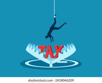Tax trap. Businesswoman reaches for taxes in a trap. Vector 