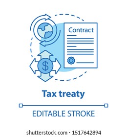 Tax treaty blue concept icon. International agreement idea thin line illustration. Fiscal evasion. Bilateral contract. Currency transaction. Vector isolated outline drawing. Editable stroke