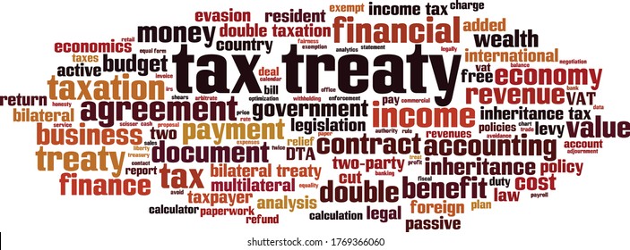 Tax treaty word cloud concept. Collage made of words about tax treaty. Vector illustration