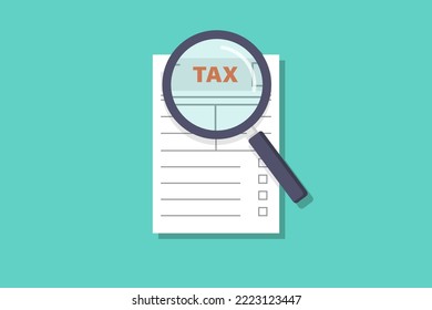 Tax vector design illustration, tax form and magnifying glass