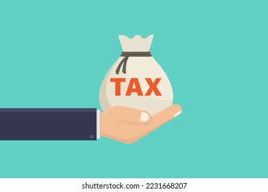 Tax vector design illustration, hand hold money bag