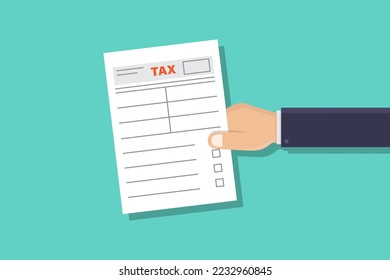 Tax vector design illustration, hand holding tax form