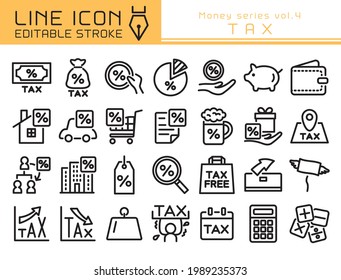 Tax Vector Icon Set. Editable Line Stroke.