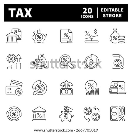 TAX vector icons in line style. TAX icons set. Outline TAX icons