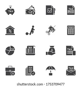 Tax vector icons set, business and finance modern solid symbol collection, filled style pictogram pack. Signs logo illustration. Set includes icons - money savings, investment, loan, mortgage discount