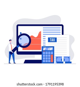 Concepto de ilustración de vector de impuestos con caracteres. Estilo plano moderno para página de inicio, aplicación móvil, afiche, volante, plantilla, banner web, infografías, imágenes de héroes.
