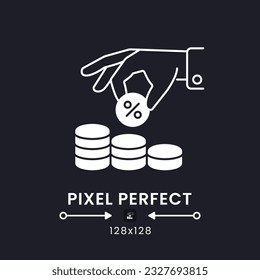 Tax Withholding white solid desktop icon. Paycheck deductions. Income subtraction. Pixel perfect 128x128, outline 2px. Silhouette symbol for dark mode. Glyph pictogram. Vector isolated image
