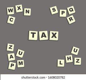 Tax Word Cube Vector Concept With Background.