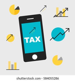 Tax of words and growth with computer Thin line flat design banners for website and mobile website, easy to use and highly concept, Vector Illustrator