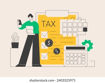 Tax year abstract concept vector illustration. Company tax calculation, accountancy service, fiscal year, document preparation, payment planning, annual return last date abstract metaphor.