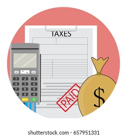 Tax year paid icon app flat. Year end, tax profit account, vector illustration