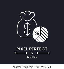 Taxable Income white solid desktop icon. Capital gains. Tax deductions. Business earnings. Pixel perfect 128x128, outline 2px. Silhouette symbol for dark mode. Glyph pictogram. Vector isolated image