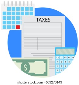 Taxacation vector icon. Counting banknote, taxation calculation illustration