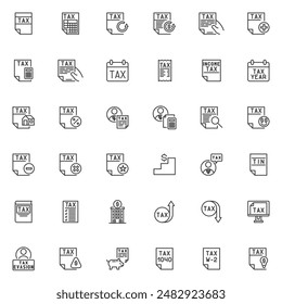 Taxation and Accounting line icons set. linear style symbols collection, outline signs pack. Tax vector graphics. Set includes icons as tax document, payment, refund, consultant, audit, advisor