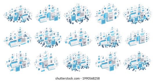 Concepto tributario diseño de vectores 3D aislado en fondo blanco, elegante colección de ilustraciones de temas de negocios y finanzas.
