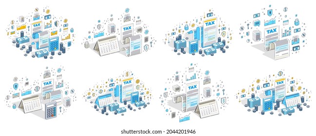Concepto tributario diseño de vectores 3D aislado en fondo blanco, elegante colección de ilustraciones de temas de negocios y finanzas.