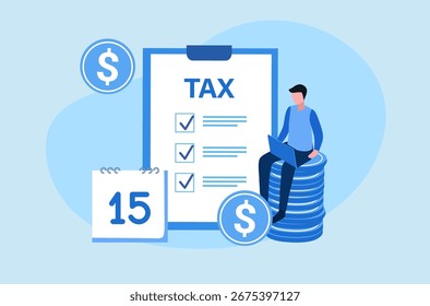 Concepto fiscal. Hombre de negocios preparando documentos para el cálculo de impuestos, haciendo declaraciones de impuestos y calculando Facturas comerciales.

