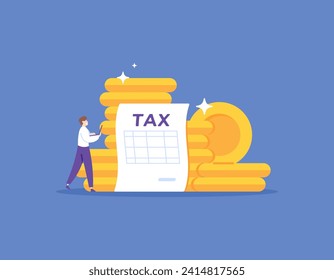 a taxation concept. income tax or earnings tax. employees who are responsible for managing the company's tax affairs. finance and business. flat illustration concept design. graphic elements. vector