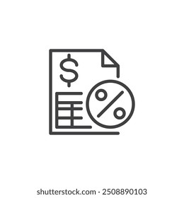 Icône ligne de taxation. signe de style linéaire pour concept mobile et web design. Icône de formulaire fiscal avec Image vectorielle de plan en pourcentage. Symbole de conformité financière, illustration logo. graphique d'Image vectorielle