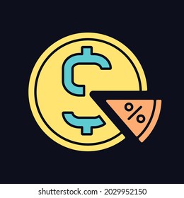 Taxation RGB color icon for dark theme. Return of investment. Interest rate on pie chart. Financial literacy. Isolated vector illustration on night mode background. Simple filled line drawing on black