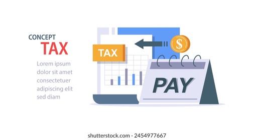 Impuesto, concepto de pago de impuestos. Análisis de datos, papeleo, Ilustración vectorial de iconos de diseño plano