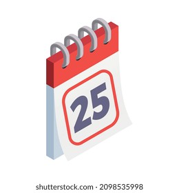 Composición isométrica de la contabilidad tributaria con imagen aislada del calendario flip con ilustración vectorial de fecha
