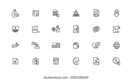 Taxes and accounting line icons collection. Big UI icon set in a flat design. Thin outline icons pack. Vector illustration.
