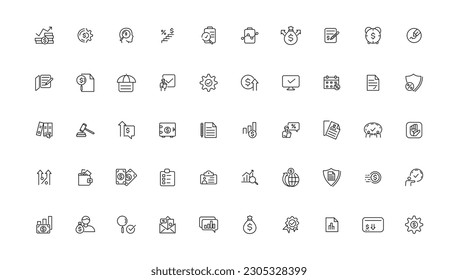 Taxes and accounting line icons collection. Big UI icon set in a flat design. Thin outline icons pack. Vector illustration.

