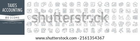 Taxes and accounting line icons collection. Big UI icon set in a flat design. Thin outline icons pack. Vector illustration EPS10