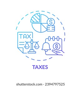 Taxes blue gradient concept icon. Fiscal policy. Money management. Financial regulation. Economic system. Taxable income abstract idea thin line illustration. Isolated outline drawing