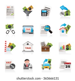 Taxes, business and finance icons - vector icon set
