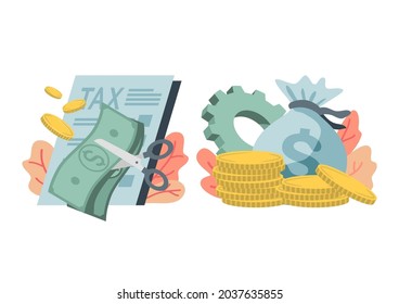 Taxes And Fees Paid Financial Costs, Calculation Of Mandatory Payments. Personal Income Tax, Taxation, Tax Credit Metaphor Isolated Vector Concept Comparison Illustration. And Business Concepts.