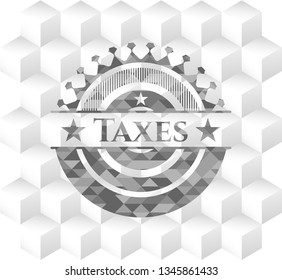 Taxes grey emblem. Vintage with geometric cube white background
