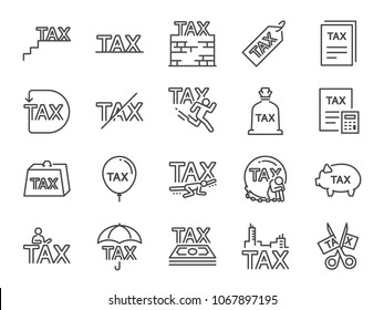 Taxes Icon Set. Included The Icons As Fees, Personal Tax, Duties, Mandatory Financial Charge, Vat, Pay, Heavy, Tariff And More