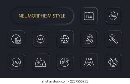 Taxes icon set. Tax avoidance, paying bills, tax cuts, discounts, utility bills. Finance concept. Pastel color background. Vector line icon for business
