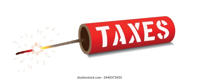 Taxes on firecracker on white background