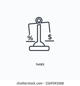 Taxes outline icon. Simple linear element illustration. Isolated line Taxes icon on white background. Thin stroke sign can be used for web, mobile and UI.