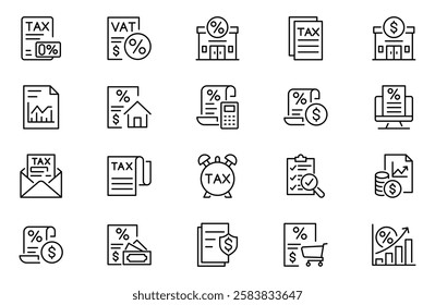 Taxes outline icons set. Linear icon collection. Editable stroke. Vector illustration