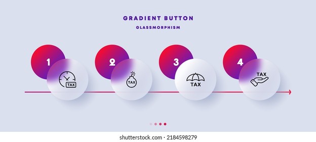 Taxes protection set icon. Hand, tax sign, time to pay, bomb, umbrella, income, spending, financial management, no hidden fees. Business concept. Glassmorphism style. Vector line icon for Advertising.