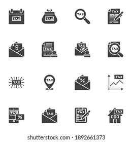 Taxes vector icons set, modern solid symbol collection, filled style pictogram pack. Signs, logo illustration. Set includes icons as business and finance personal tax, duties, payment, accounting