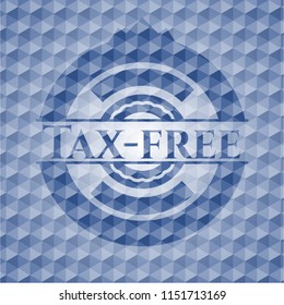 Tax-free blue emblem with geometric background.