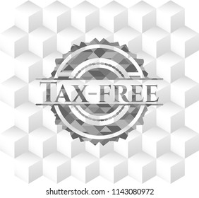 Tax-free grey emblem. Retro with geometric cube white background